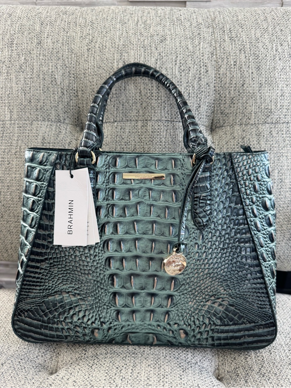 Rare color NEW with tags/ Brahmin Teal Croc-Embossed Leather Satchel with Wallet